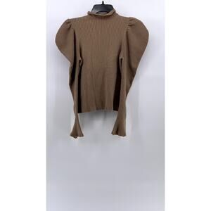 HER LIP TO Women's Brown Ribbed Mock-Neck Long Puff Bell Sleeve Sweater Top SZ S